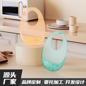 ผ้ากันเปื้อนเด็กซิลิโคนแบบโค้งกันน้ำสำหรับเด็กอายุ 0-12 เดือนสีทึบดีไซน์ลายนูน - Product Image 3