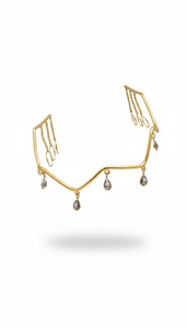 Diadème en cristal doré |   Couronne de mariée minimaliste |   Élégante coiffe de mariage |   Bijoux modernes pour la mariée - Product Image 4