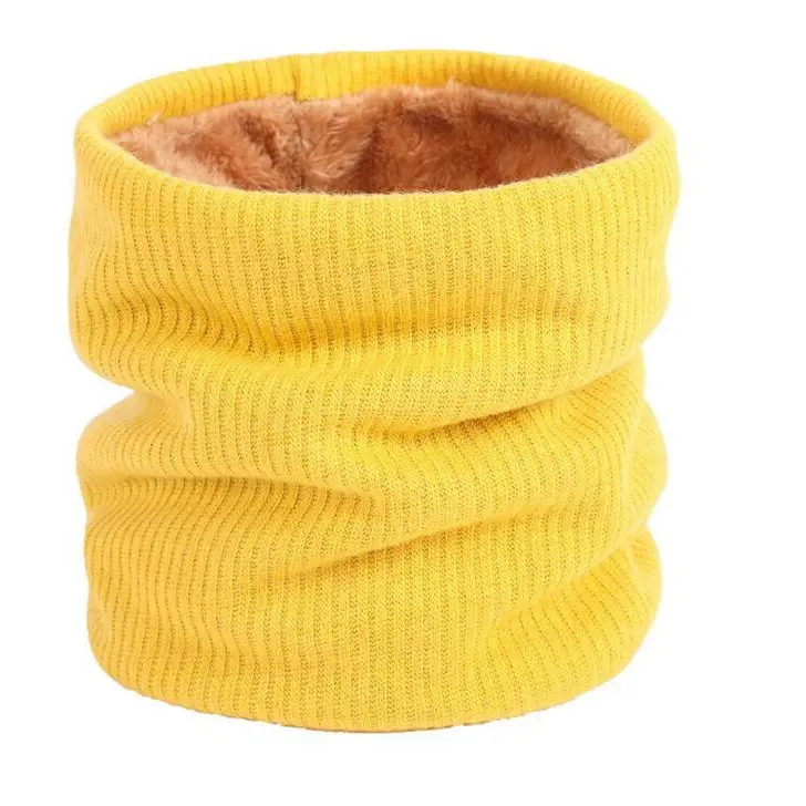 Solid Yellow Color Chunky Collar Infinity Knitted Women Fur Fleece Lining Scarf Neck Warmer Snood