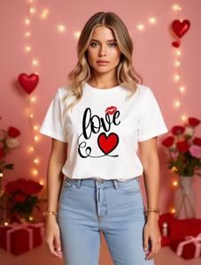 T-shirt da donna per San Valentino, taglie forti, stampa romantica a cuore, girocollo, casual, primavera estate, manica corta, 100% cotone - Product Image 2
