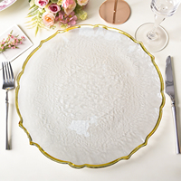 Assiettes de présentation en verre transparent à bord doré, design texturé, pour mariage et dîner, par le fabricant