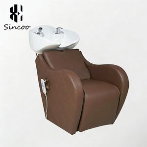Fauteuil de lavage électrique de luxe en similicuir de style italien, marron moderne, avec repose-pieds réglable, pour hôtels, salons de coiffure et salons. - Product Image 2