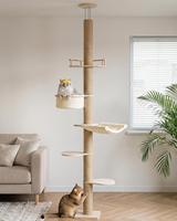 Arbre à chat de 2,7 m du sol au plafond pour chats de grande taille, hamac en forme de nid de 12,7 cm de profondeur pour chatons d'intérieur, tour à chat réglable à 5 niveaux