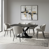 Ensemble de table à manger rectangulaire contemporaine avec plateau en céramique marbrée, design moderne avec chaises, vente en gros de meubles pour cuisine et restaurant