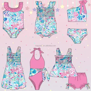 Maillot de bain pour enfants une pièce d'été pour filles, maillot de bain imprimé sur mesure, maillot de bain deux pièces pour bébés filles, vente en gros