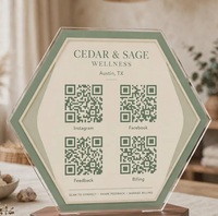 Kit de signalétique professionnelle personnalisé en acrylique double face avec bord ondulé, plaque logo et QR code social en forme d'arche