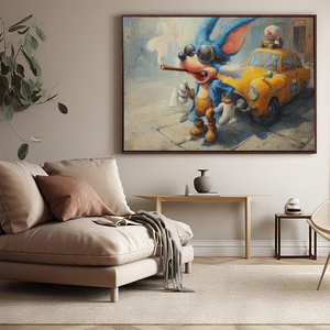 Venta al por mayor directa de pintura al óleo pintada a mano de dibujos animados abstractos de ratón azul y coche con alto clic para el hogar, el hotel y la Oficina - Product Image 1