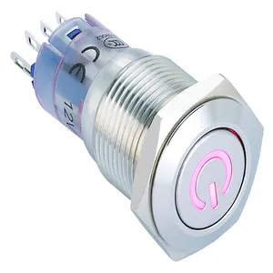 ELEWIND 16mm 12V Auto Auto Blue LED interruttore in metallo pulsante a scatto ON/OFF(16mm,PM162F-11DT/B/12 V/S con simbolo di alimentazione, CE,ROHS)