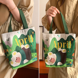 Sac fourre-tout en toile tendance pour femme avec fermeture à bouton, <span class=keywords><strong>deux</strong></span> anses, imprimé, pour le déjeuner et les collations - Product Image 2