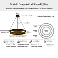 Lampu Gantung LED Cincin Hitam Minimalis Modern Mewah dengan Lumut Awet untuk Dekorasi Pencahayaan Biophilic di Villa dan Hotel