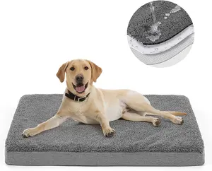 Cama de espuma viscoelástica para perros, camas para mascotas, cubierta impermeable lavable, felpa grande para accesorios para perros
