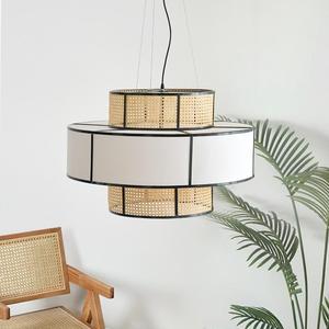Rattan Pendant <b>Light</b> Round E27 Three Headed Chandelier LED Black For Restaurant Tea Room <b>Dining</b> Space - Product Image 4