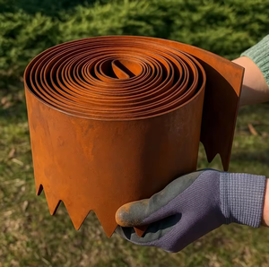 Corten Steel Lawn Edging 10m Rounded Top 10m <b>Folding</b> Lawn Edging DIY Lawn Edging Fence for Orchards Flower <b>Bed</b> Edging - Product Image 1