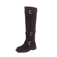 Bottes d'équitation d'hiver en cuir véritable à talon épais, bout rond, hauteur genou