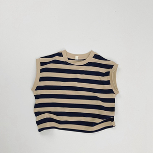 Bébé garçons et filles vêtements rayé <span class=keywords><strong>gilet</strong></span> 2025 été nouveau mince mode Style ample décontracté bio coton sans manches haut - Product Image 2