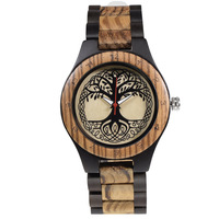Jam Tangan Kayu Pria Baru Jam Tangan Kuarsa Pola Pohon Kreatif Jam Tangan Bergaya Unik Estetika Vintage Minimalis 40Mm