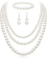 Parures de bijoux minimalistes multicouches en perles, boucles d'oreilles pendantes à double rangée de perles, bracelets en perles à une seule rangée pour femmes, usage quotidien et banquets
