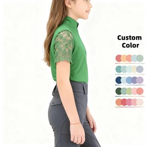 เสื้อขี่ม้าแขนสั้นสำหรับเด็กผู้หญิง คอตั้ง ซิปซ่อน 1/4 แขนลูกไม้ สีตามสั่ง เสื้อสำหรับขี่ม้า - Product Image 3