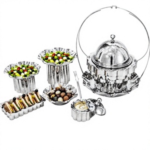 Equipo de servicio tipo buffet con plato para alimentos, de acero inoxidable reutilizable, para banquetes de boda y catering. - Product Image 1