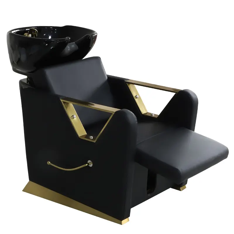 Equipo de Salón Dorado de metal para champú, silla de lujo para champú, cama, piernas, elevación manual, color personalizado