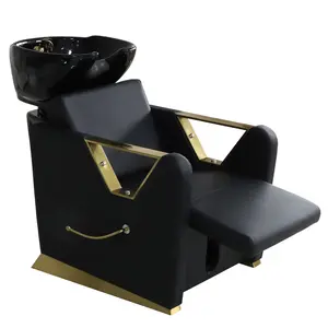 Gouden Salon Apparatuur Metalen Shampoo Stoel High-End Luxe Shampoo Bed Benen Handmatige Lift Aangepaste Kleur