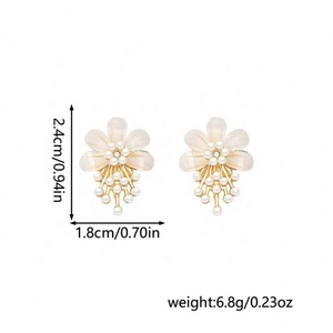 Pendientes de Plata S925 con Aguja de Plata, Diseño de Flor Acrílica, Temperamento Súper Femenino, Lujo de Alta Gama, Estilo Ligero y Exclusivo, con Perlas - Product Image 2