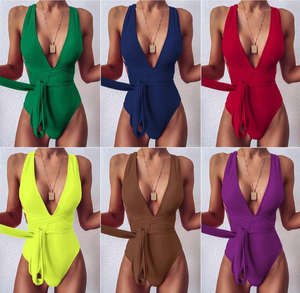 Maillot de bain une pièce sexy personnalisé pour <span class=keywords><strong>femme</strong></span>, avec lacets croisés, décolleté plongeant et dos ouvert - Product Image 6