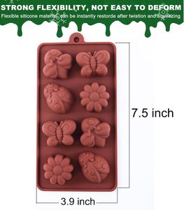 8-Cavity Insect Silicone <b>Chocolate</b> Molds – Bee Ladybug Butterfly & Flower Shapes for Baking Candy Soap Candles Resin Craft - Product Image 3