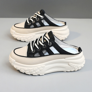 Q072 Fabriqué en Chine Chaussures tendance pour femmes Chaussures d'été respirantes Semelles épaisses Chaussures mi-chaussettes rehaussantes - Product Image 1