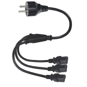 EU Plug Schuko to IEC 3* C13 Cord Electrical Custom Power Cords Y Splitter Adapter Extension Cords <b>Black</b> - Product Image 1