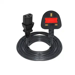 250V Black 3A Fused BS1363 Plug UK Computer Power Cord with C13 Female Connector