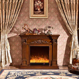 Soporte de TV con Chimenea Eléctrica de Roble Rústico Moderno de Estilo Antiguo con Madera Tallada en Resina para Villas Interiores - Product Image 5