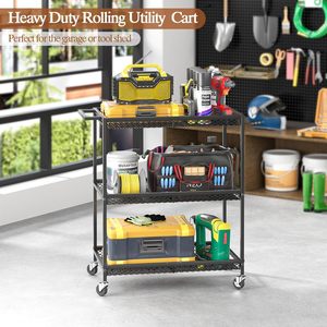 Carrito de cocina multifunción rodante de 3 niveles, carro de almacenamiento de rodillos de alambre resistente, carro de comedor de Metal con asa, estante de almacenamiento de alimentos - Product Image 5