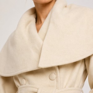 Ensemble Manteau et Pantalon en Laine Crème pour <span class=keywords><strong>Femme</strong></span>, Manteau Croisé à Col Châle Ceinturé avec Pantalon Large, Personnalisable OEM/ODM - Product Image 2