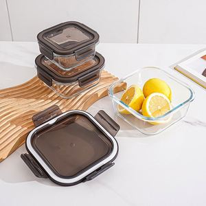 Ensemble de contenants alimentaires en verre empilables modernes avec couvercles verrouillables, idéal pour la rentrée scolaire, compatibles micro-ondes et lave-vaisselle, pour la cuisine et les fêtes - Product Image 1