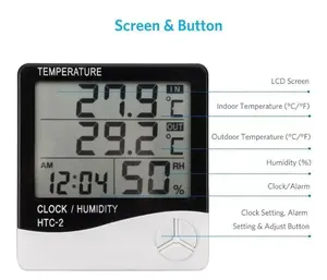 Termómetro e higrómetro digital para interiores de sala electrónica HTC2 para almacén - Product Image 1