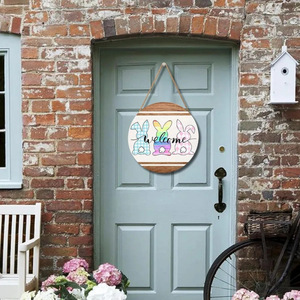 Easter Wooden Doorplate Circular Hanging Sign With Bunny And Egg <b>Decorations</b> <b>Home</b> <b>Decoration</b> Multi Piece Package - Product Image 2