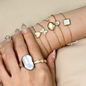 Wholesale Custom Elegant 18K PVD Gold Plated Stainless Steel Jewelry Geometric <b>Charm</b> White Shell Butterfly Heart <b>Bracelet</b> Chain - Product Image 5