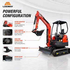 Mini-excavatrice robuste EU LOGWAY pour la réparation routière, les travaux de terrassement en montagne et en ferme, avec lame large et chenilles en acier, mini-excavatrice professionnelle - Product Image 2