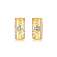 Boucles d'oreilles créoles en argent sterling 925 à motif tressé avec moissanite pour femme, serties clos, moissanite taille ronde, boucles d'oreilles diamant