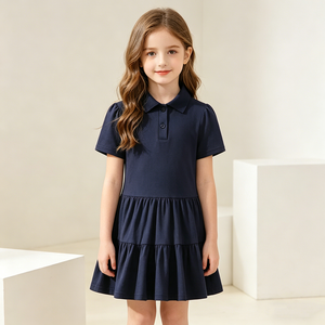 High Quality Summer Children's Girls Navy <strong>Blue</strong> Primary <strong>School</strong> Uniform Wholesale Pique Polo <strong>Jumper</strong> &amp; Pleated Dress Design - Product Image 1