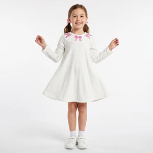 Vestiti per <span class=keywords><strong>Bambina</strong></span> in Cotone Terry Crema, Maniche Lunghe, Collo con Fiocco, Applicazioni, Abbigliamento Invernale per Compleanno - Product Image 1