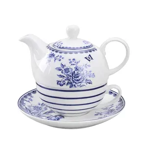 Juego de tazas de té apiladas, Té Floral azul de porcelana, platillo