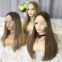 Perruques en dentelle HD complète sans colle, en cheveux humains vierges brésiliens, couleur brun moyen, avec dessus en dentelle, pour femmes juives, de la gamme Salon Luxe
