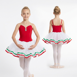 Vestido de Ballet Elástico para Niñas, Tutú de Tul Blanco con Pedrería y Cinta de Color, Disfraz para Representación Escénica de El Cascanueces - Product Image 1