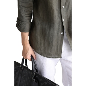 Men's Casual Business 100% <strong>Linen</strong> Shirt Long Sleeve Breathable Pure <strong>Linen</strong> Solid Color Shirts - Product Image 2