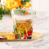 Verre à boire sans anse ni couvercle, style bohème, peint à la main, gaufré, coloré, tressé, résistant à la chaleur, pour whisky et vin