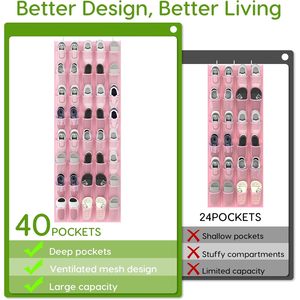 Over The Door <b>Shoe</b> Organizer 40 Pockets Mesh Hanging Rack For <b>Shoes</b> <b>Storage</b> Behind Door Wall Mount Pink - Product Image 5