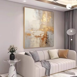 Hand Painted Oil Painting Brilliance <b>Square</b> Abstract Art Gold Leaf Canvas Wall Art For Living Room Entryway - Product Image 3