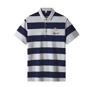 2024 शीर्ष विक्रेता उच्च गुणवत्ता वाले थोक पोलो गोल्फ शर्ट पुरुषों की स्लिम फिट टी-शर्ट त्वरित सूखी धारीदार डिजाइन कस्टम लोगो प्रिंट
